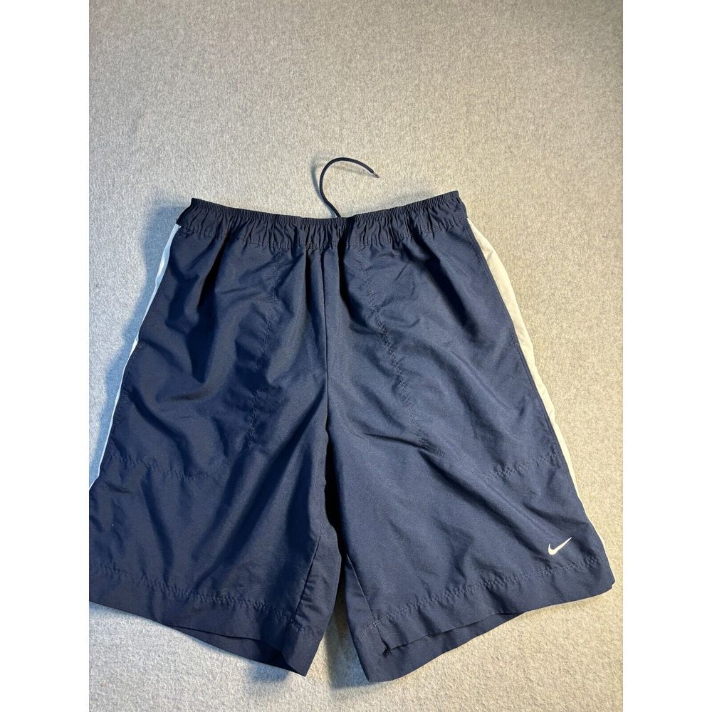 Nike Shorts Men's L Navy Mesh Lined Pleated Front Elastic Waist Drawstring Logo